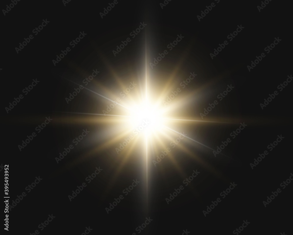 Bright beautiful star.Vector illustration of a light effect on a transparent background.	
