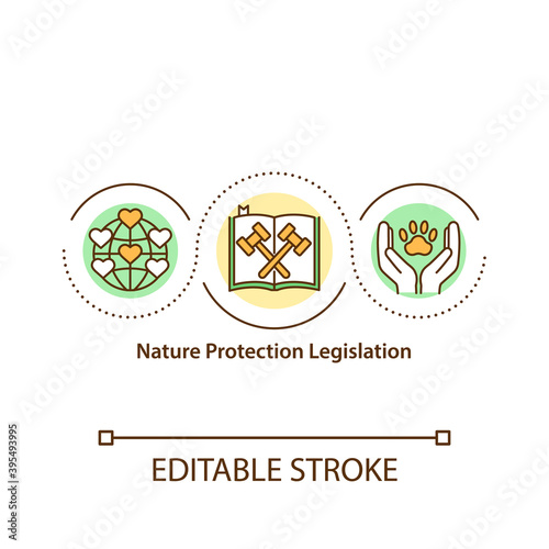 Nature protection legislation concept icon. Environment conservation idea thin line illustration. Biological diversity regulation. Vector isolated outline RGB color drawing. Editable stroke