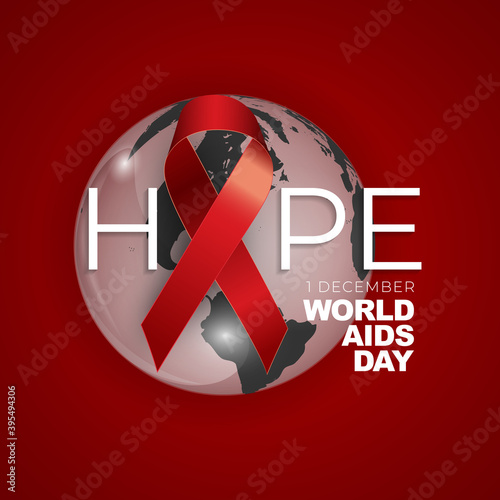1 December World Aids Day Concept with Red Ribbon Sign. Vector illustration