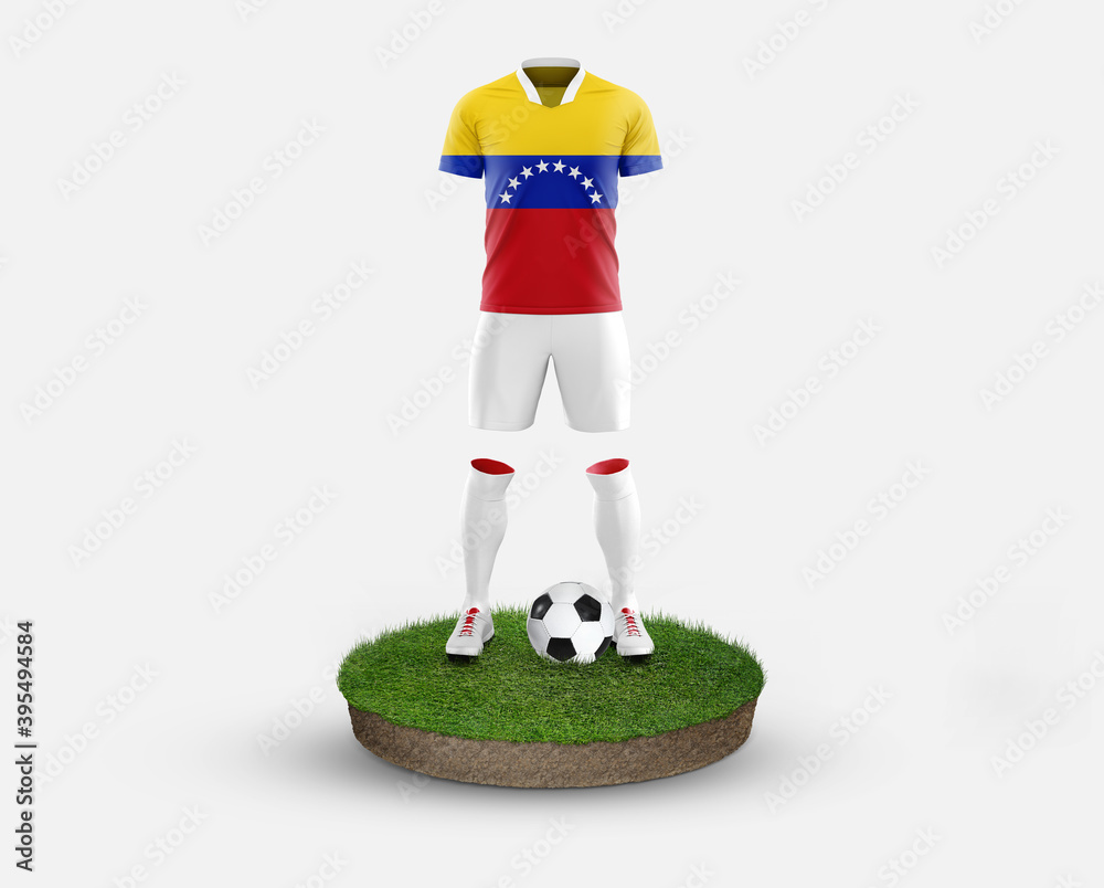 Venezuela soccer player standing on football grass, wearing a national flag uniform. Football concept. championship and world cup theme.