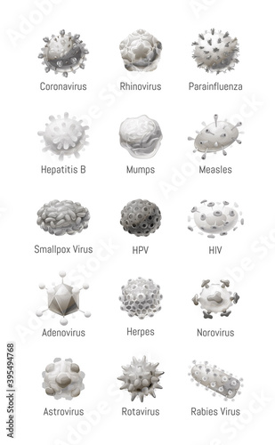 Vector set of common viruses. Models of pathogens