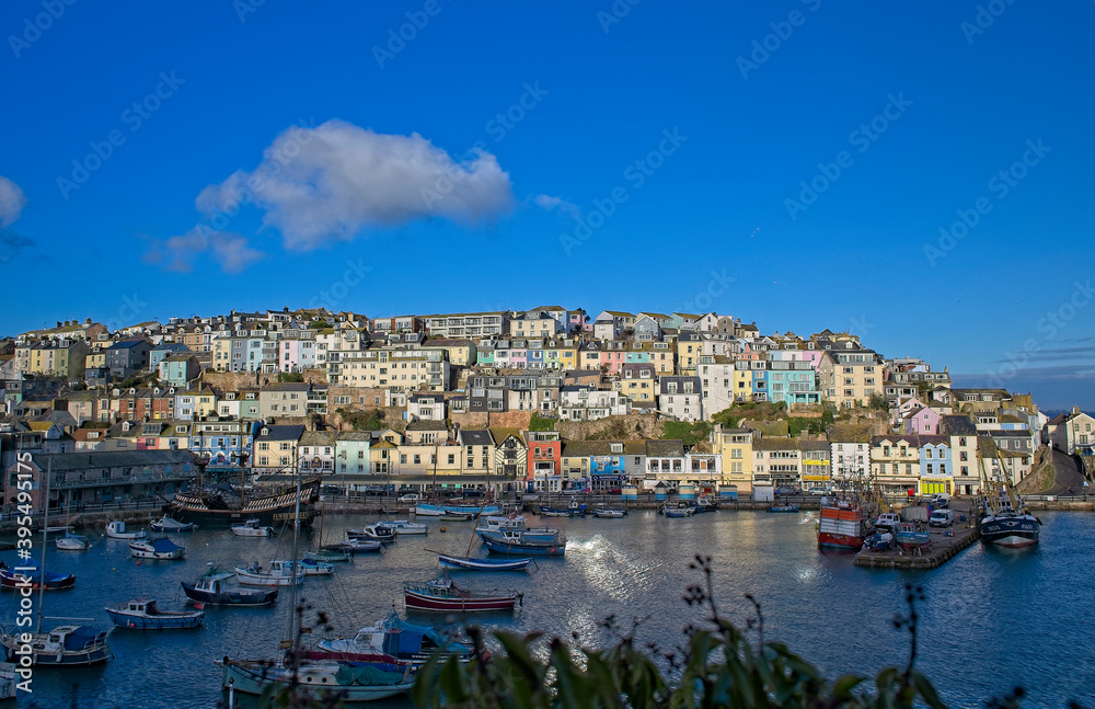 Across Brixham harbour in the late afternoon, Devon, England, UK.