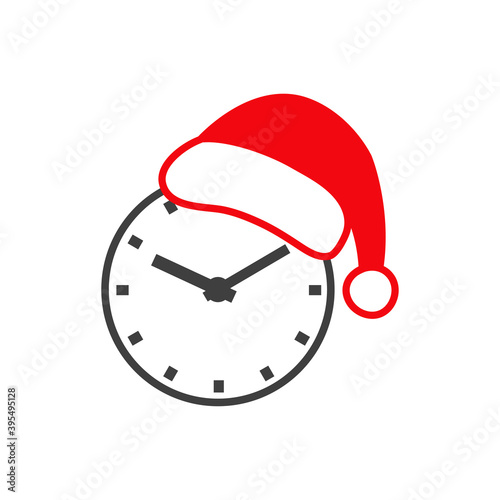 Tiempo de navidad. Logotipo gorro de Papá Noel con reloj en gris y rojo