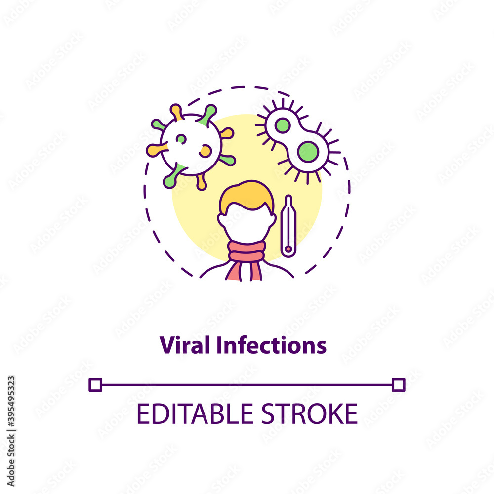 Viral infections concept icon. CFS cause idea thin line illustration. Post-viral fatigue. Immune system problems. Low-grade fever. Vector isolated outline RGB color drawing. Editable stroke