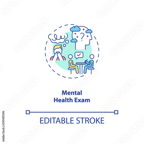 Mental health exam concept icon. CFS diagnostics idea thin line illustration. Psychological disorders. Patient cognitive functioning. Vector isolated outline RGB color drawing. Editable stroke