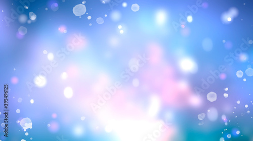 Blurred glowing lights bokeh,blue blurred background,abstract space holiday backdrop.