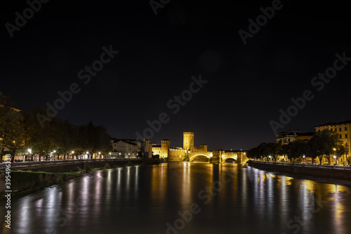 night view of the bridge in the old town