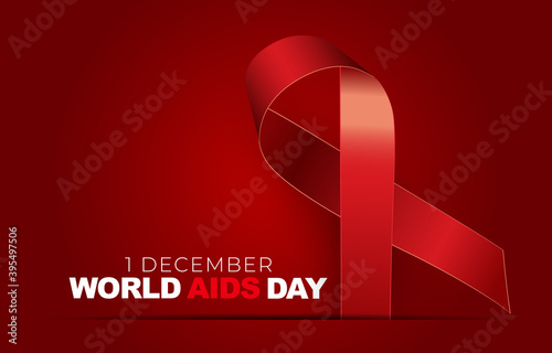 1 December World Aids Day Concept with Red Ribbon Sign. Vector illustration