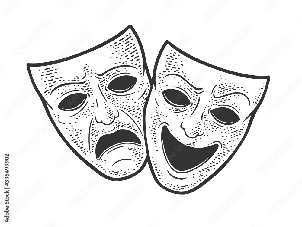 theater masks sketch raster illustration theater masks sketch raster illustration