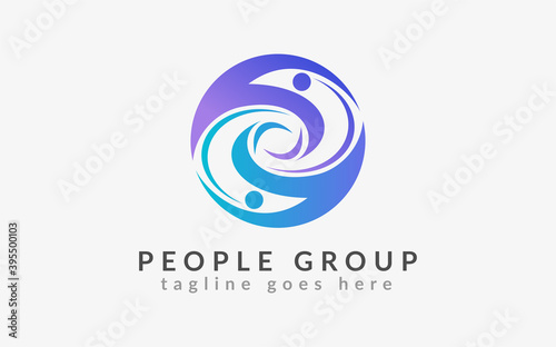 Abstract People Group Based Circle Shape Design Illustration. Flat Vector Logo Design Template