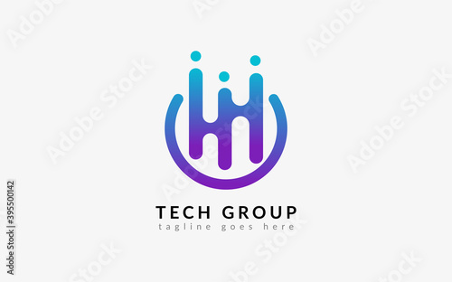 Abstract People Group Tech Digital Logo Illustration. Flat Vector Logo Design Template.