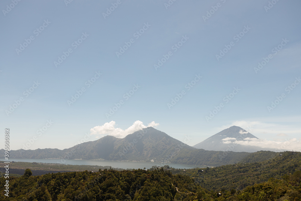 Beautiful mountain landscape of Bali island - volcano Batur in Kintamani and lake. Travel Indonesia concept
