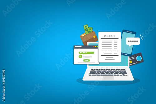Laptop with a notification on financial transaction. Online payment concept.