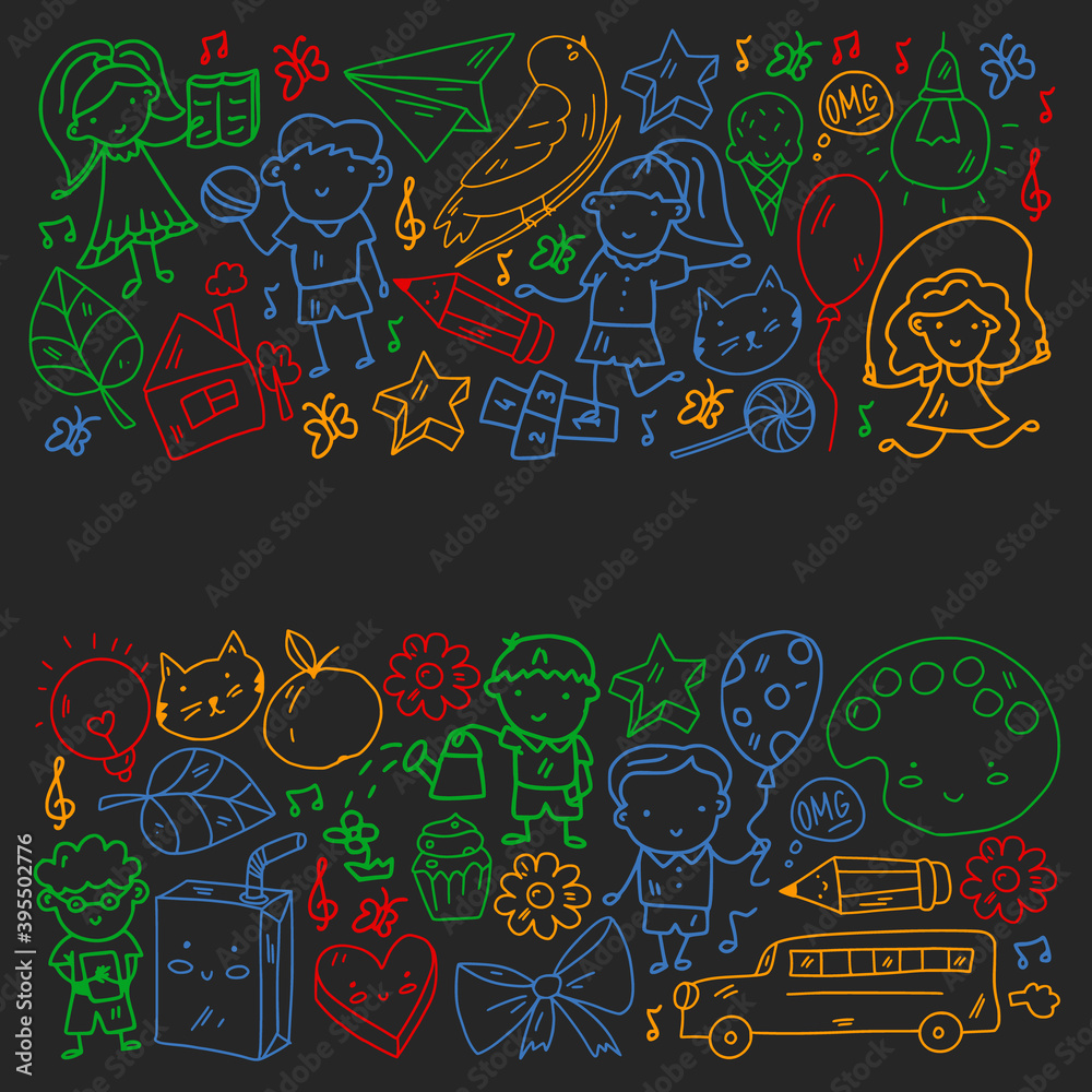 Vector pattern with items for school. Online internet education, e-learning.