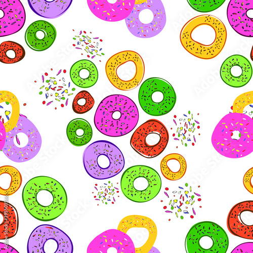 sketch colored cartoon donuts seamless pattern