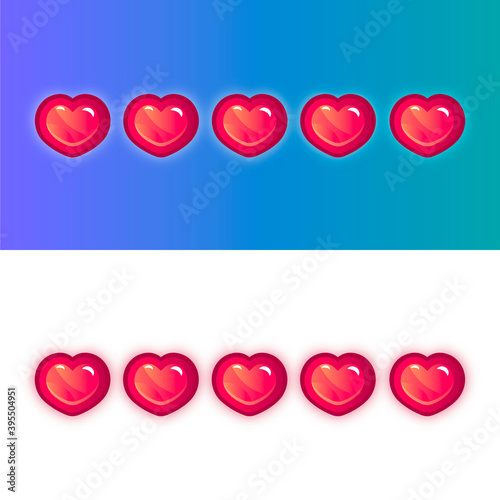 voluminous heart icons isolated on white background. Cartoon vector illustration. Great for children's or games design: greeting cards, postcards, stickers, banners, posters.
