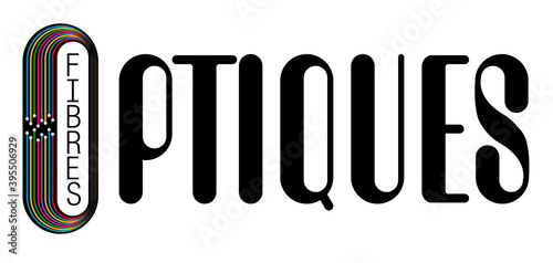Logo technologique sur fond blanc pour la fibre optique avec un graphisme et une typographie originale et moderne - texte français, traduction : fibres optiques.