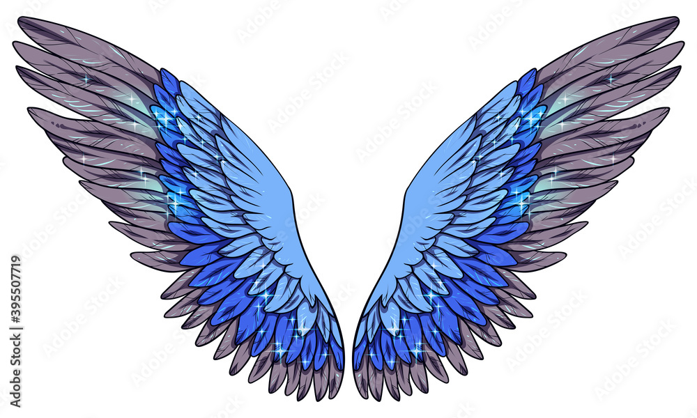 Beautiful magic glittery shiny blue grey wings, vector Beautiful magic glittery shiny blue grey wings, vector