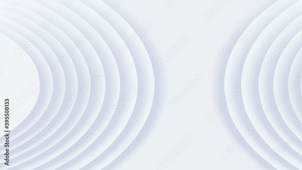 Obraz premium Round white banner with shadow for infographics, graphic design, Web. Futuristic technology design. Abstract parametric interior. Blank opened 3D illustration mock-up. White circular geometric pattern