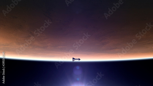 Fototapeta Naklejka Na Ścianę i Meble -  Spaceship in mars orbit approaching landing on the red planet for exploration and tourism - concept art - 3D rendering - Elements of this image furnished by NASA