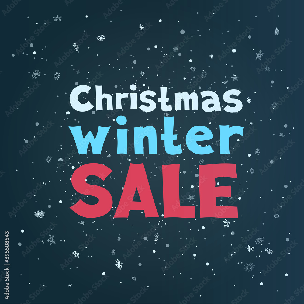 Christmas winter sale text and snowfalls