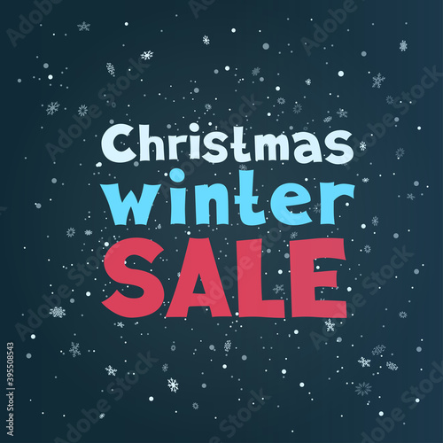 Christmas winter sale text and snowfalls