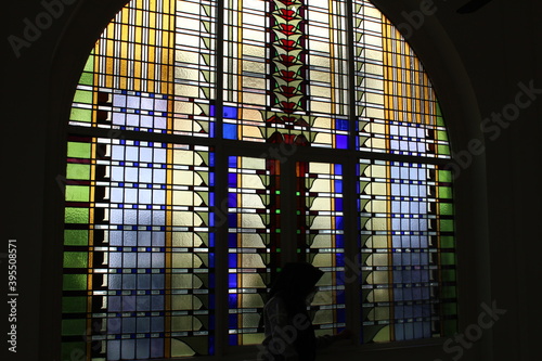 large windows of Dutch colonial era at Majapahit Hotel, Surabaya, Indonesia