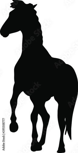 Icon of horse silhouette. Black vector illustration of mustang stallion	
