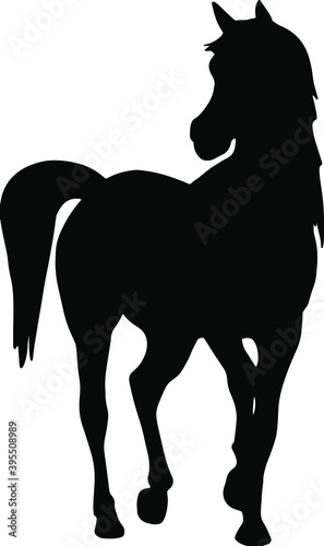 Icon of horse silhouette. Black vector illustration of mustang stallion	
