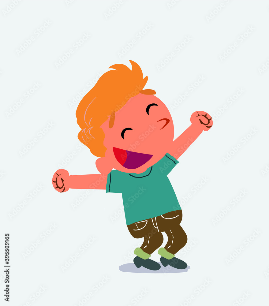 Euphoric cartoon character of little boy on jeans