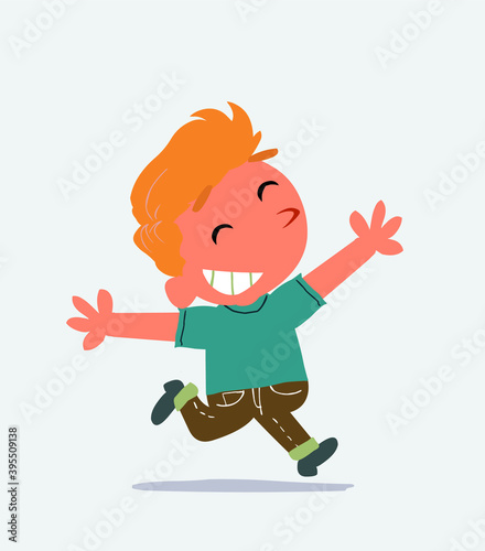 cartoon of little boy on jeans running euphoric