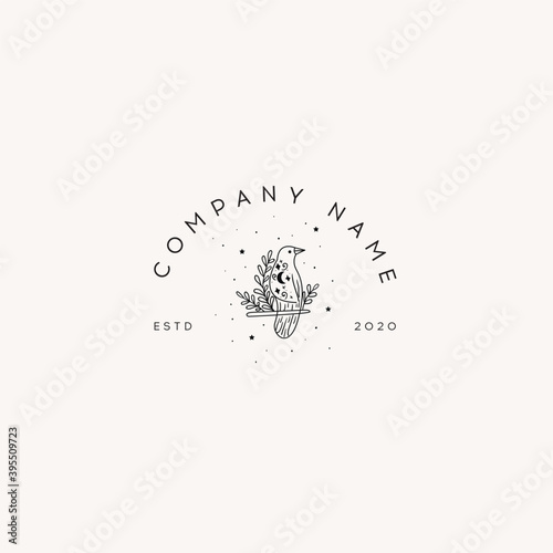 Logotype Template Mystical raven with moon and stars. Stars, constellations, moon.