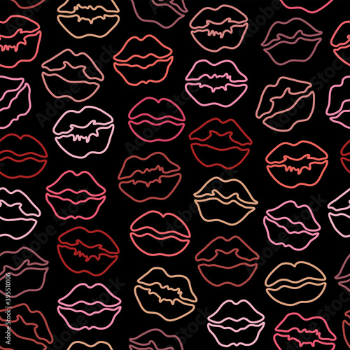 Lips seamless pattern in outline style