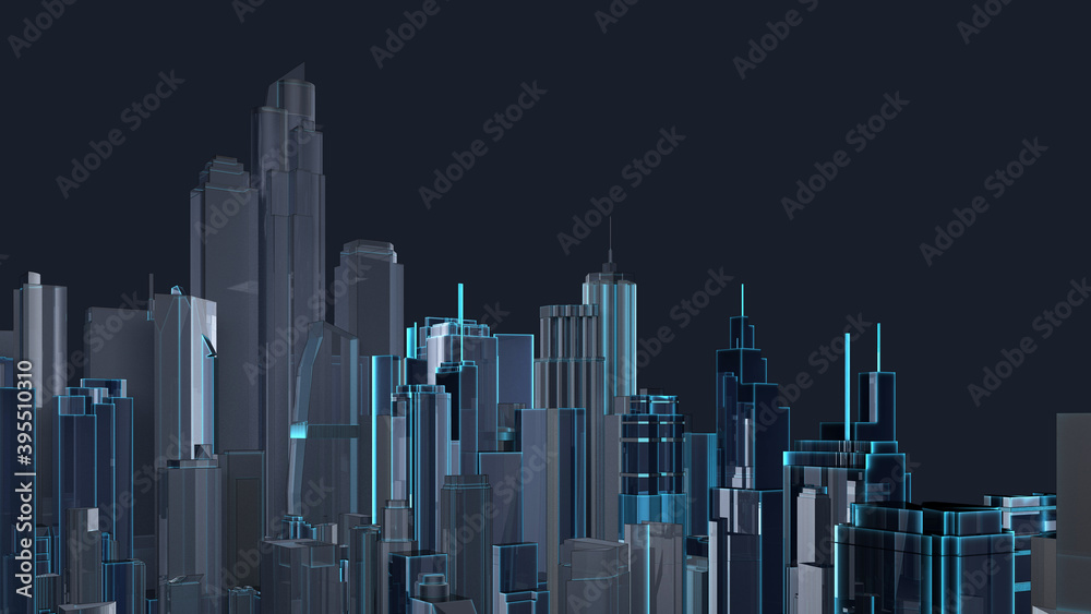 dark transparent cityscape of skyscrapers