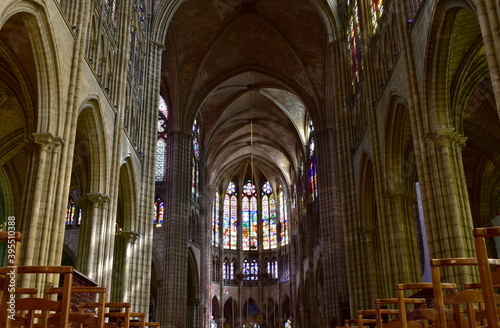 Interior view of Basilique Royale de Saint-Denis or Basilica of Saint Denis. Paris, France.