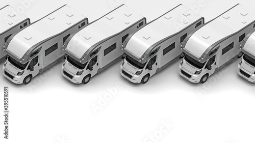 row of camping cars with copy space