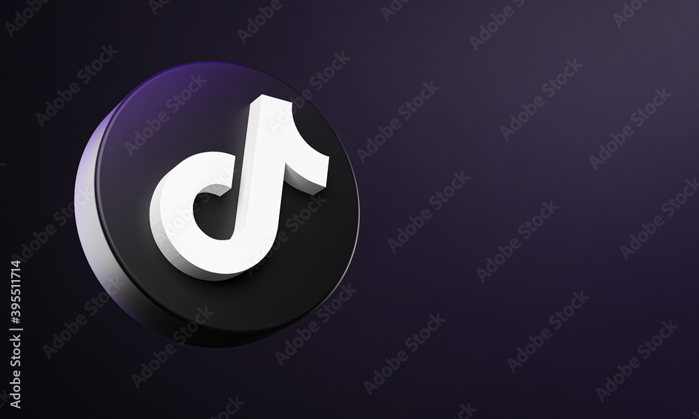 TikTok Circle Button Icon 3D on Dark Bakcgorund. Elegant Template Blank