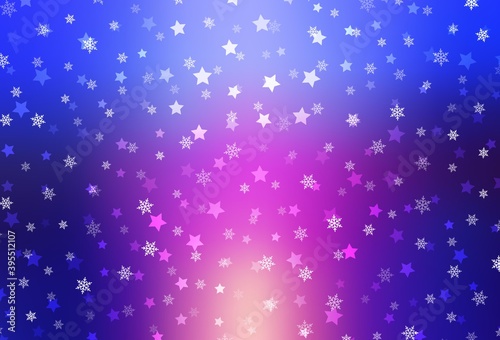 Light Blue  Red vector background with xmas snowflakes  stars.
