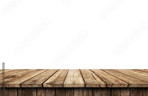 Empty wooden table background isolated on white background photo