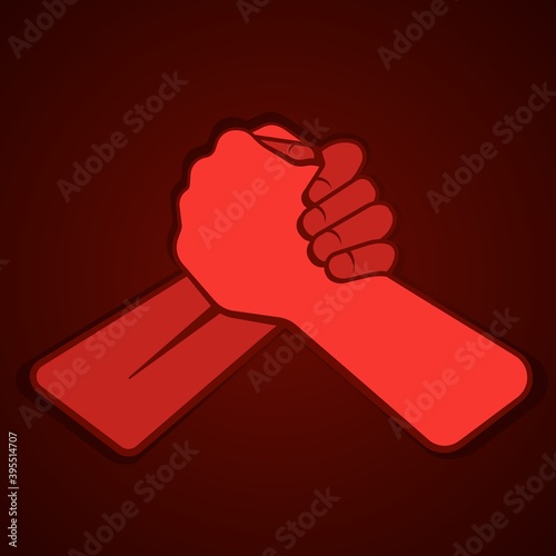 Strong Handshake friendship vector illustration isolated on red background