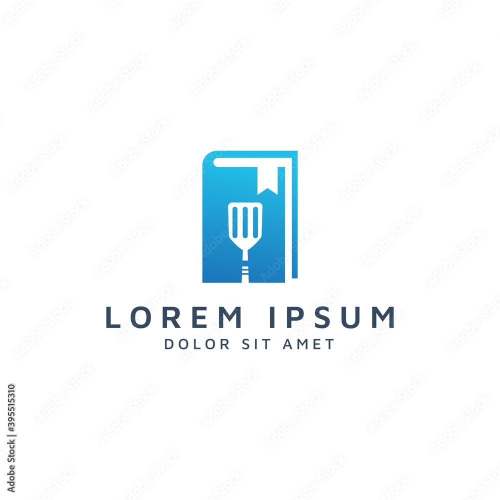 book and spatula negative space logo design book and spatula negative space logo design