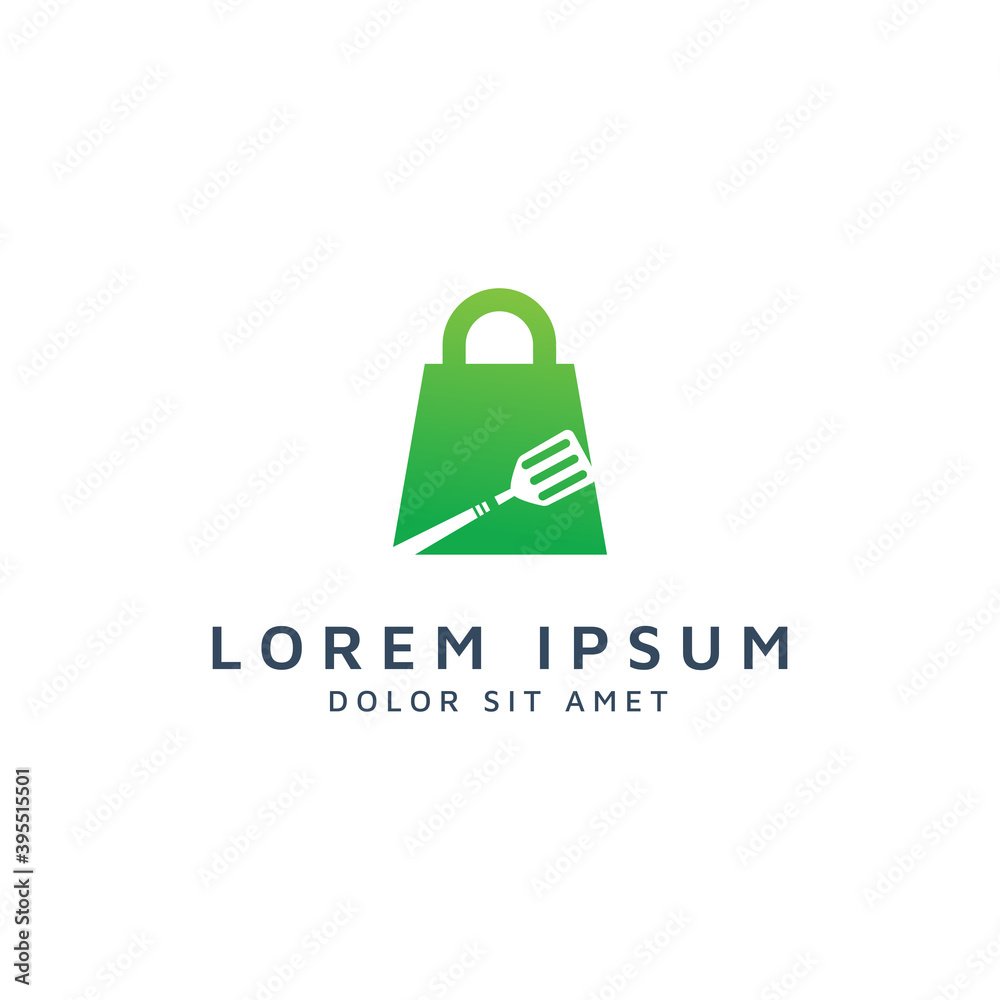 shopping and spatula negative space logo design shopping and spatula negative space logo design
