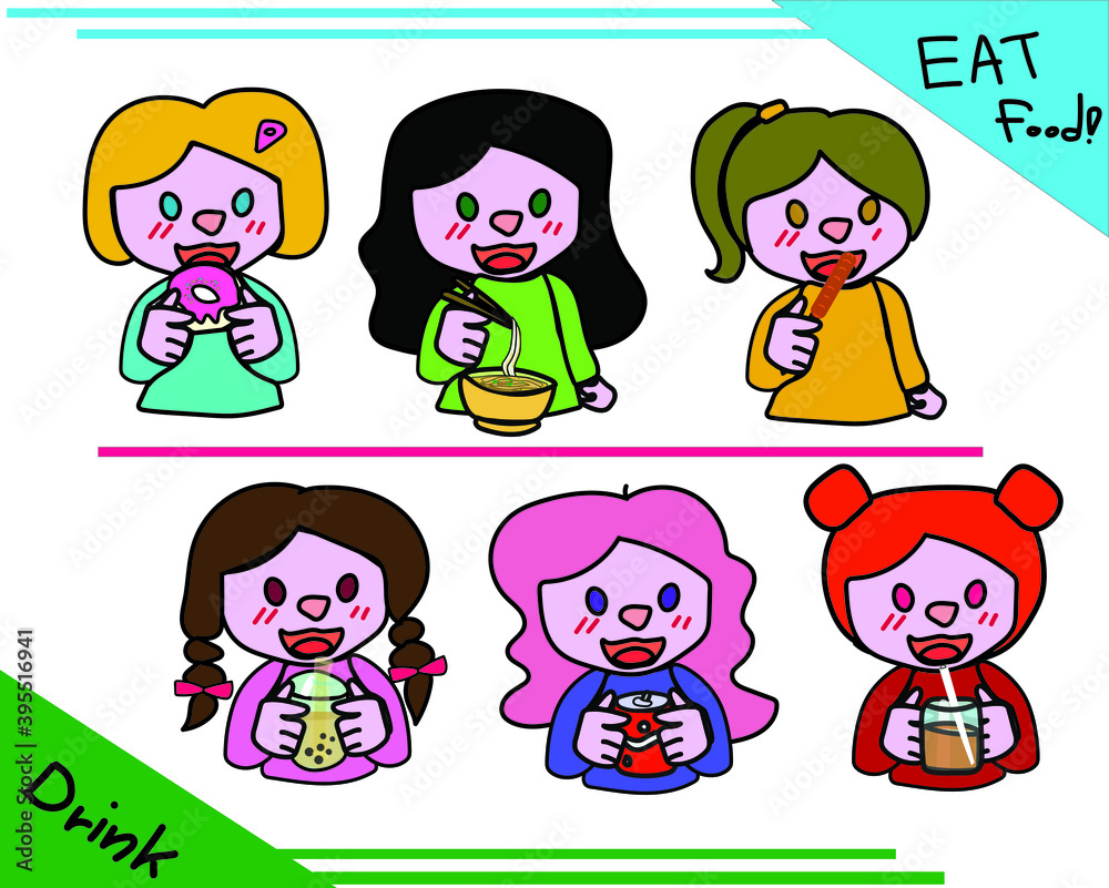People eating and drinking,cartoon vector illustration. People eating and drinking,cartoon vector illustration.