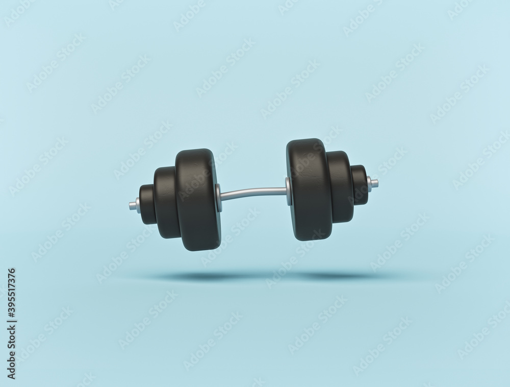cartoon style Dumbbell isolated on pastel blue background. minimal fitness object. 3d rendering