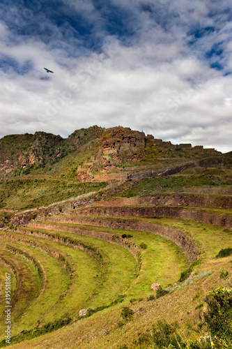 Inca ruins and terraces at Qantus Raqay - Sacred Valley - Peru