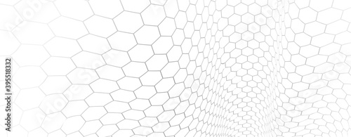 Technology vector abstract background with hexagons mesh, 3D abstraction of nanotechnology and science, electronics and digital style, wire net dimensional perspective.