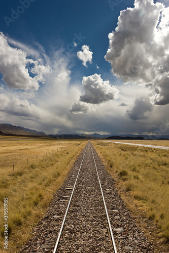 Railroad tracks across the Altiplano - Peru