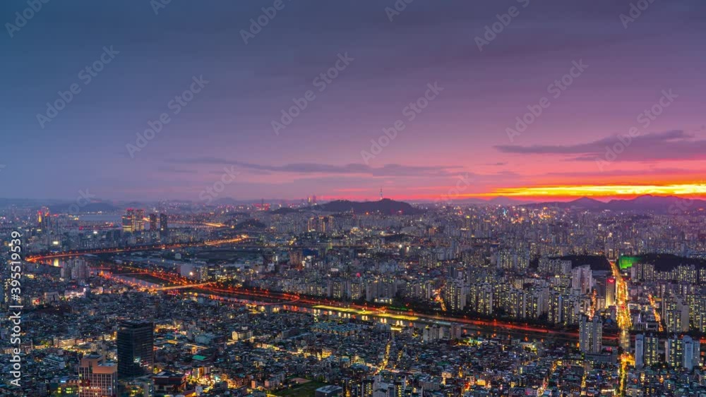 Time lapse 4k : Korea sunset of Seoul city view from Yongmasan mountain in South Korea. Time lapse 4k : Korea sunset of Seoul city view from Yongmasan mountain in South Korea.
