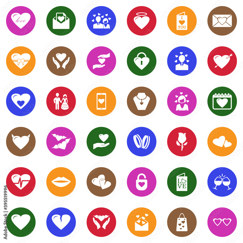 Love Icons. White Flat Design In Circle. Vector Illustration. Love Icons. White Flat Design In Circle. Vector Illustration.