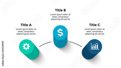 3D Vector Perspective Infographic. Presentation slide template. 3 step options. Chart concept. Colorful creative info graphic design. photo